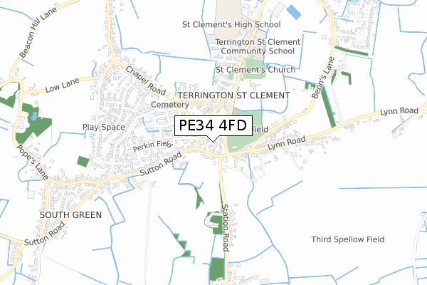 PE34 4FD map - small scale - OS Open Zoomstack (Ordnance Survey)