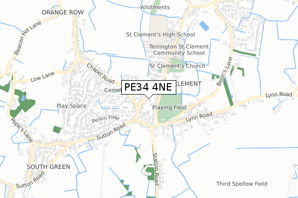 PE34 4NE map - small scale - OS Open Zoomstack (Ordnance Survey)