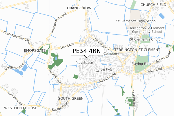 PE34 4RN map - small scale - OS Open Zoomstack (Ordnance Survey)