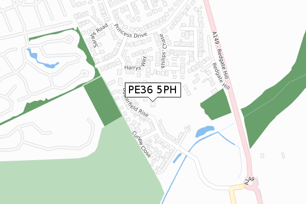 PE36 5PH map - large scale - OS Open Zoomstack (Ordnance Survey)