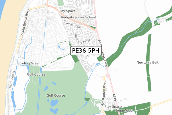 PE36 5PH map - small scale - OS Open Zoomstack (Ordnance Survey)