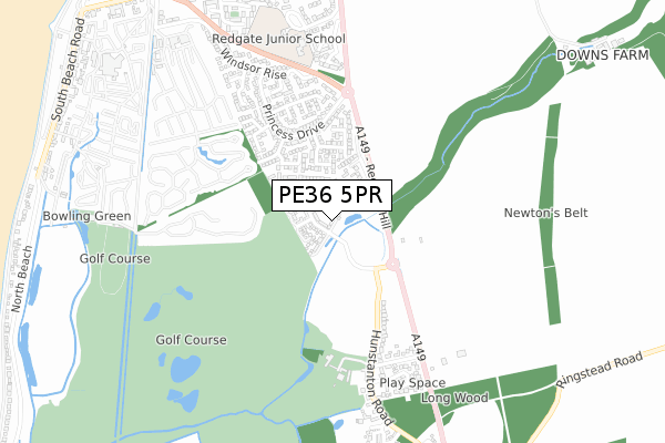 PE36 5PR map - small scale - OS Open Zoomstack (Ordnance Survey)