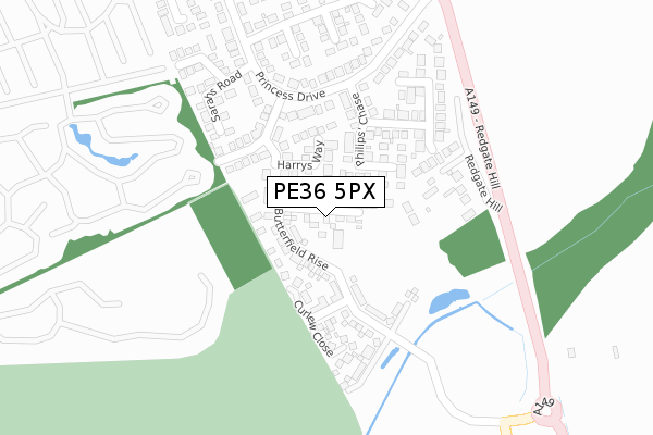 PE36 5PX map - large scale - OS Open Zoomstack (Ordnance Survey)