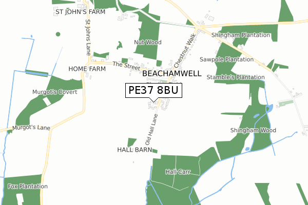 PE37 8BU map - small scale - OS Open Zoomstack (Ordnance Survey)