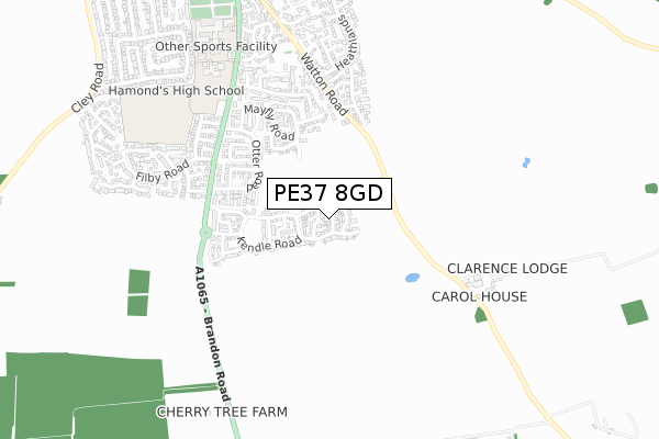 PE37 8GD map - small scale - OS Open Zoomstack (Ordnance Survey)