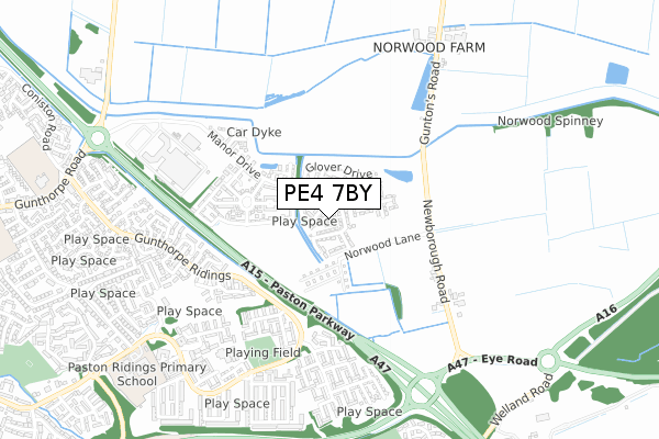 PE4 7BY map - small scale - OS Open Zoomstack (Ordnance Survey)