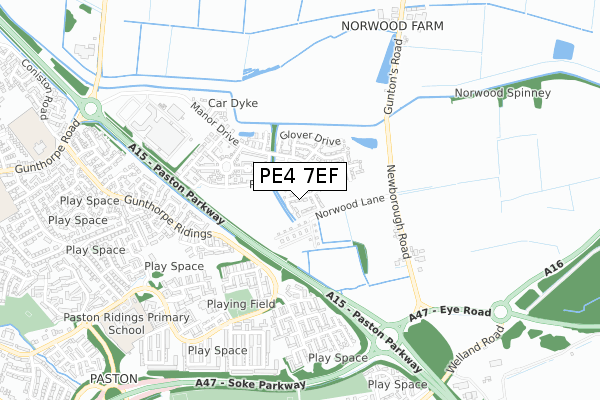 PE4 7EF map - small scale - OS Open Zoomstack (Ordnance Survey)