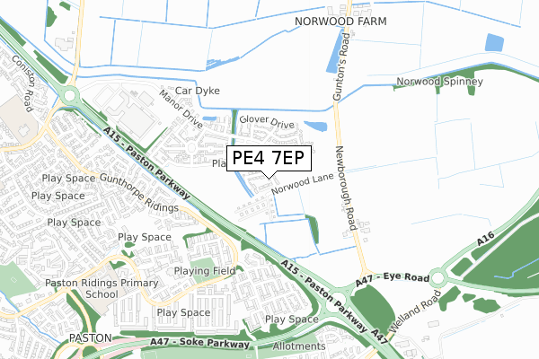 PE4 7EP map - small scale - OS Open Zoomstack (Ordnance Survey)