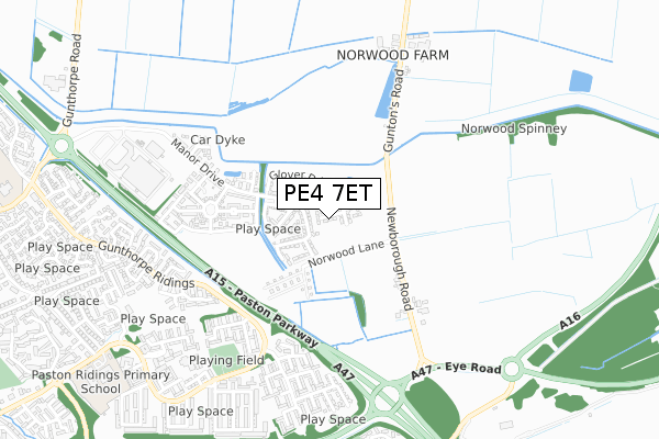 PE4 7ET map - small scale - OS Open Zoomstack (Ordnance Survey)