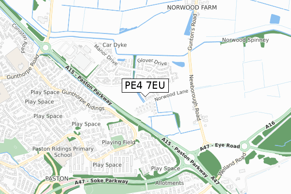PE4 7EU map - small scale - OS Open Zoomstack (Ordnance Survey)