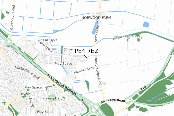 PE4 7EZ map - small scale - OS Open Zoomstack (Ordnance Survey)