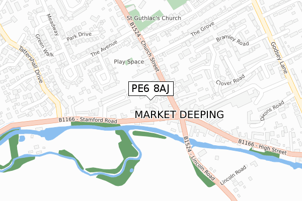 PE6 8AJ map - large scale - OS Open Zoomstack (Ordnance Survey)