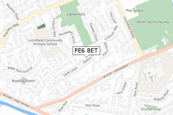 PE6 8ET map - large scale - OS Open Zoomstack (Ordnance Survey)