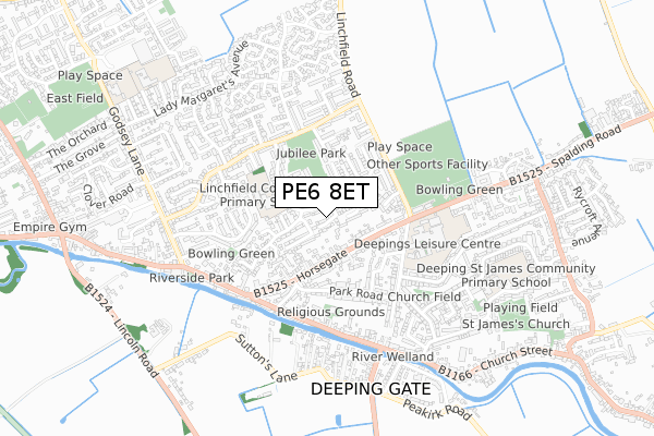 PE6 8ET map - small scale - OS Open Zoomstack (Ordnance Survey)