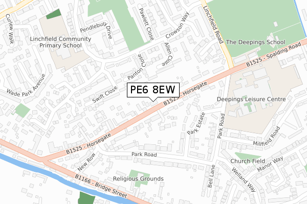 PE6 8EW map - large scale - OS Open Zoomstack (Ordnance Survey)