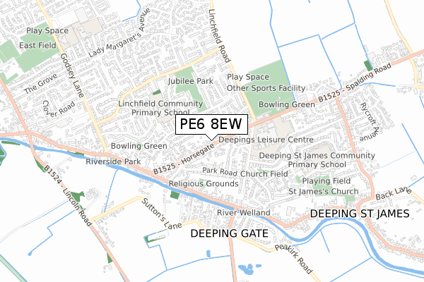 PE6 8EW map - small scale - OS Open Zoomstack (Ordnance Survey)