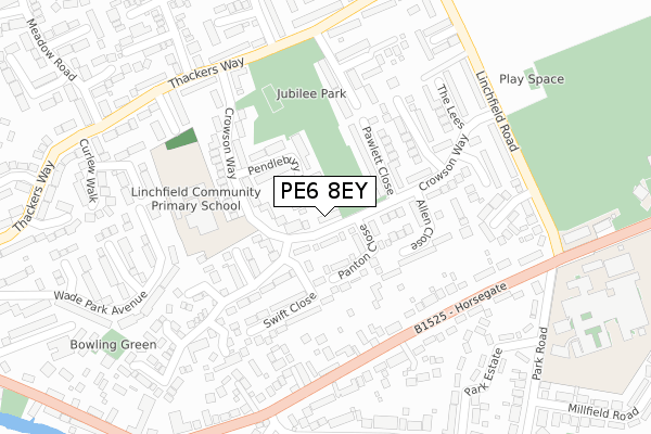 PE6 8EY map - large scale - OS Open Zoomstack (Ordnance Survey)