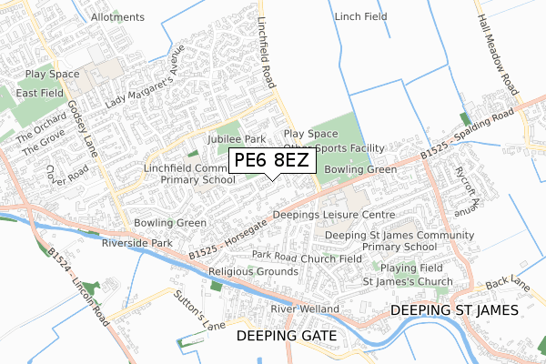 PE6 8EZ map - small scale - OS Open Zoomstack (Ordnance Survey)