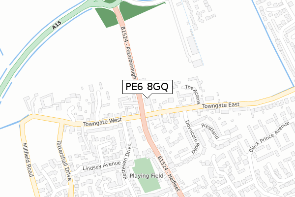 PE6 8GQ map - large scale - OS Open Zoomstack (Ordnance Survey)