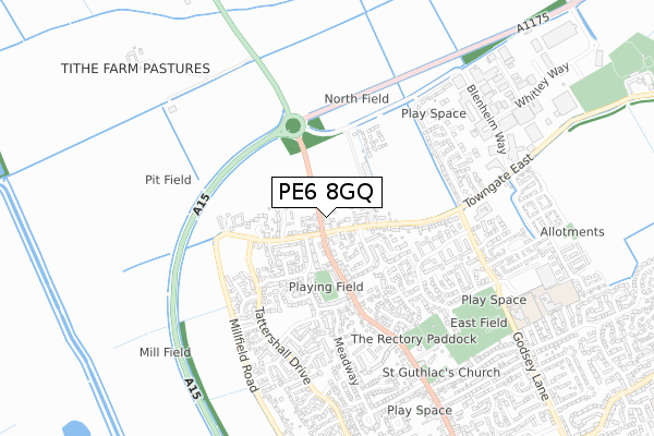 PE6 8GQ map - small scale - OS Open Zoomstack (Ordnance Survey)