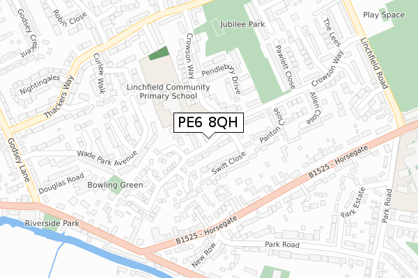 PE6 8QH map - large scale - OS Open Zoomstack (Ordnance Survey)