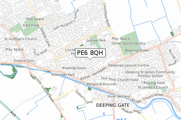 PE6 8QH map - small scale - OS Open Zoomstack (Ordnance Survey)