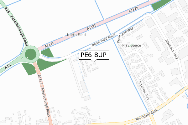 PE6 8UP map - large scale - OS Open Zoomstack (Ordnance Survey)