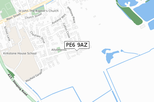 PE6 9AZ map - large scale - OS Open Zoomstack (Ordnance Survey)