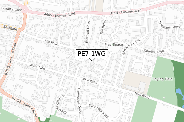 PE7 1WG map - large scale - OS Open Zoomstack (Ordnance Survey)