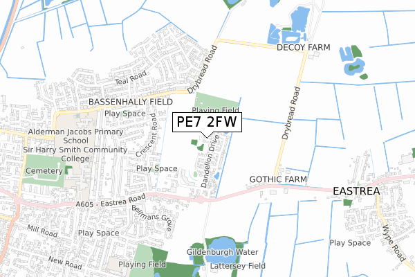 PE7 2FW map - small scale - OS Open Zoomstack (Ordnance Survey)