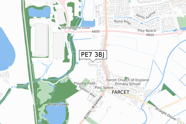 PE7 3BJ map - small scale - OS Open Zoomstack (Ordnance Survey)