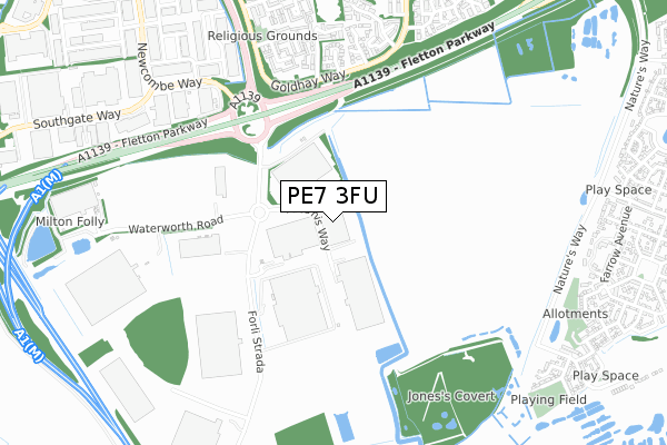 PE7 3FU map - small scale - OS Open Zoomstack (Ordnance Survey)