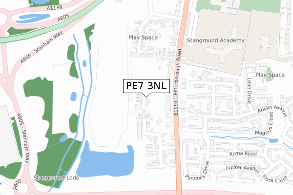 PE7 3NL map - large scale - OS Open Zoomstack (Ordnance Survey)