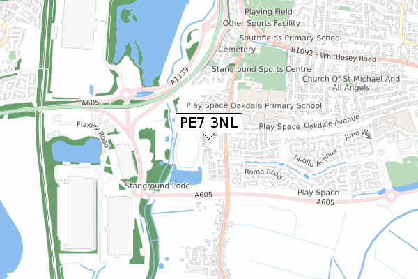 PE7 3NL map - small scale - OS Open Zoomstack (Ordnance Survey)