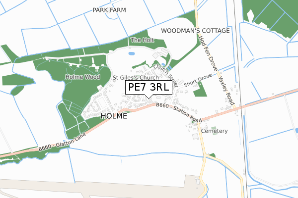 PE7 3RL map - small scale - OS Open Zoomstack (Ordnance Survey)