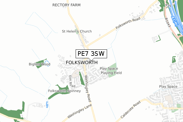 PE7 3SW map - small scale - OS Open Zoomstack (Ordnance Survey)