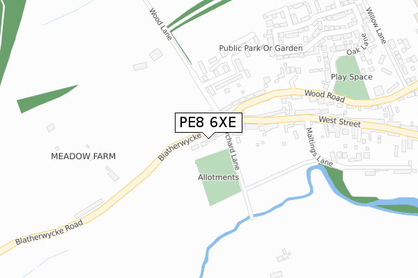 PE8 6XE map - large scale - OS Open Zoomstack (Ordnance Survey)