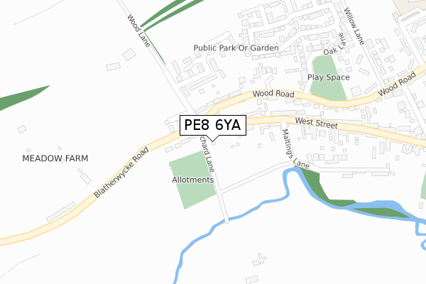 PE8 6YA map - large scale - OS Open Zoomstack (Ordnance Survey)
