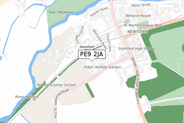 PE9 2JA map - large scale - OS Open Zoomstack (Ordnance Survey)