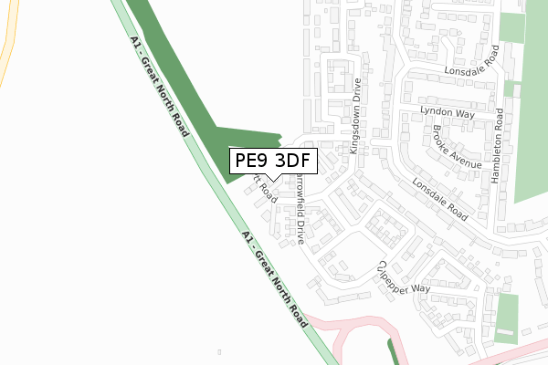 PE9 3DF map - large scale - OS Open Zoomstack (Ordnance Survey)