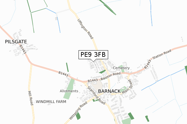 PE9 3FB map - small scale - OS Open Zoomstack (Ordnance Survey)