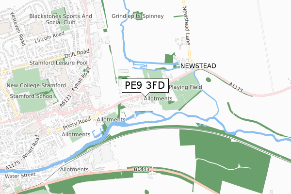 PE9 3FD map - small scale - OS Open Zoomstack (Ordnance Survey)