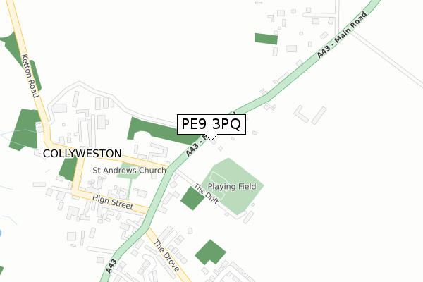 PE9 3PQ map - large scale - OS Open Zoomstack (Ordnance Survey)