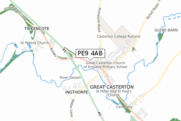 PE9 4AB map - small scale - OS Open Zoomstack (Ordnance Survey)