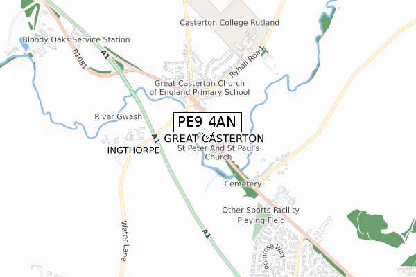 PE9 4AN map - small scale - OS Open Zoomstack (Ordnance Survey)