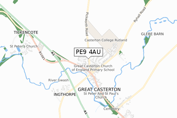 PE9 4AU map - small scale - OS Open Zoomstack (Ordnance Survey)