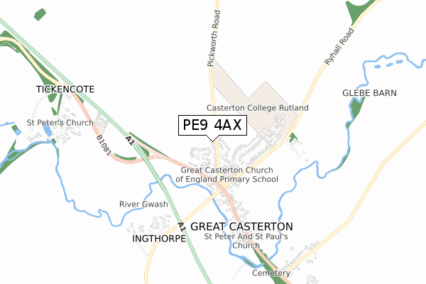 PE9 4AX map - small scale - OS Open Zoomstack (Ordnance Survey)