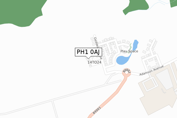PH1 0AJ map - large scale - OS Open Zoomstack (Ordnance Survey)