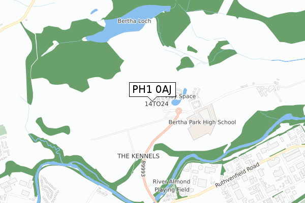 PH1 0AJ map - small scale - OS Open Zoomstack (Ordnance Survey)