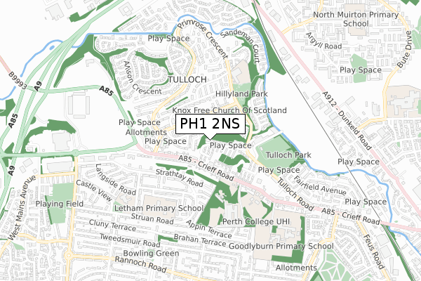 PH1 2NS map - small scale - OS Open Zoomstack (Ordnance Survey)